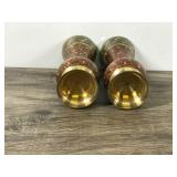 Vintage Brass Vase Etched and Hand Painted Colorful Floral Design 8” India