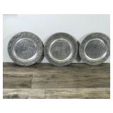 3 - Vintage Wall Hanging Pewter Collectible Plates with Christmas Theme  Years - 1980-1981 & 1983