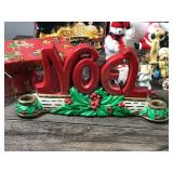 Lot of Christmas Items - Ornaments - Candles - Candle Holders - Lenox Coffee Thermos - Precious Moments Lighted House - Christmas Tags - Figurines and More