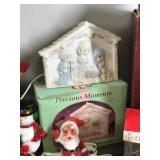 Lot of Christmas Items - Ornaments - Candles - Candle Holders - Lenox Coffee Thermos - Precious Moments Lighted House - Christmas Tags - Figurines and More