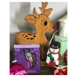 Lot of Christmas Items - Ornaments - Candles - Candle Holders - Lenox Coffee Thermos - Precious Moments Lighted House - Christmas Tags - Figurines and More