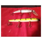 Joe butcher jointed depth Raider musky lure and a vintage wooden Musky lure