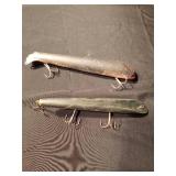 2 Vintage wooden Musky fishing lures (1 with metal tail)