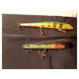1 Vintage wooden and 1 plastic Musky fishing lures