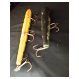 1 Vintage wooden and 1 plastic Musky fishing lures