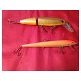 1 Depth Raider Butchertail Jointed body Musky fishing lure and a large Rapala fishing lure