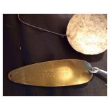 2 Large daredevils, Hecters Glass eye spoon, Vintage round metal lure, 300 Series Lou J. Eppinger Huskie Delve, Red Eye Musky Hoffschneider spoon, 2 Big Doctor 285 spoons and more