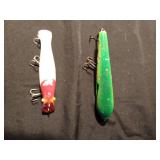 Vintage Homer LeBlanc Swim Whizz fishing lure and a wooden Musky fishing lure