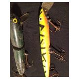 Customed painted Rapala Down deep Husky Jerk fishing lure and a vintage wooden jointed body Musky fishing lure
