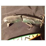 Customed painted Rapala Down deep Husky Jerk fishing lure and a vintage wooden jointed body Musky fishing lure