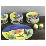 Lot of Hand Painted Dishware with Fruit Design