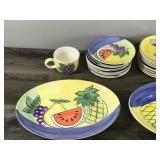 Lot of Hand Painted Dishware with Fruit Design