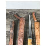 7 - J. Marttiini Fishing Fillet Knives and 8 Sheaths - Finland