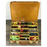 Magnum Plano Double Side Tackle Box Full of Artificial Rubber Fishing Baits and a Few Bass Bait Spinners