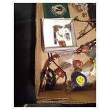 Flat of jewelry including a Jade necklace/earring set and a sterling silver Irish Hall marked pin