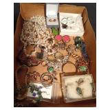 Flat of jewelry including sterling silver necklace and earrings and Austria earrings