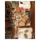 Flat of jewelry including sterling silver necklace and earrings and Austria earrings