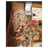 Flat of jewelry including sterling silver necklace and earrings and Austria earrings