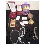 3 Sterling Silver necklaces, Beads, trinket boxes, Nail gems and other jewelry