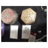 3 Sterling Silver necklaces, Beads, trinket boxes, Nail gems and other jewelry