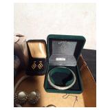 Flat of jewelry including 14K Gold earrings from Italy, Celtic Silver bracelet and Lisner earrings