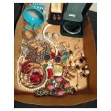 Flat of jewelry including 14K Gold earrings from Italy, Celtic Silver bracelet and Lisner earrings