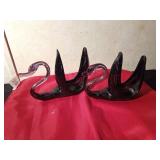 2 hand-blown purple/clear swirling design glass swans