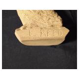 Carved folk art sandstone owl sculpture by Ohio Artist Earnest "Popeye" Reed