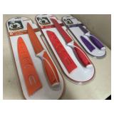 3 New Ceramic Coated Kitchen Knives with Sleeves