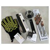New Grill Accessories, Glove, Skewers, Oil Spritzer, Sauce Pan