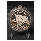 Johnson Matthey 1 oz Fine Silver Round & Alaska 25 Years Commemorative Coin