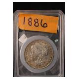 Morgan Silver Dollar - 1886 United States One Dollar in Slab (Higher Grade)