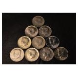 Lot Of 10 1964 90% Silver Half Dollars