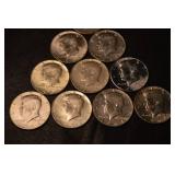 Lot Of 10 1964 90% Silver Half Dollars