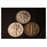 Walking Liberty Half Dollars - 3 Coins - 1942, 1943, 1952 Silver U.S. Coin Lot