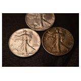 Walking Liberty Half Dollars - 3 Coins - 1942, 1943, 1952 Silver U.S. Coin Lot