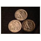 Walking Liberty Half Dollars - 3 Coins - 1942, 1943, 1952 Silver U.S. Coin Lot