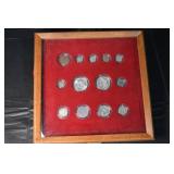 1921 Morgan Silver Dollar & Assorted US Coins in Red Felt Display Frame