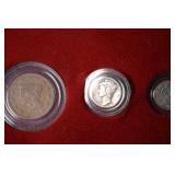 1921 Morgan Silver Dollar & Assorted US Coins in Red Felt Display Frame