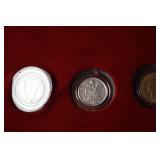 1921 Morgan Silver Dollar & Assorted US Coins in Red Felt Display Frame