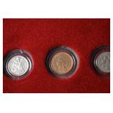 1921 Morgan Silver Dollar & Assorted US Coins in Red Felt Display Frame