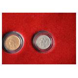 1921 Morgan Silver Dollar & Assorted US Coins in Red Felt Display Frame