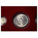 1921 Morgan Silver Dollar & Assorted US Coins in Red Felt Display Frame