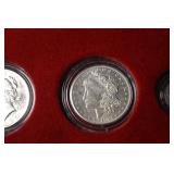 1921 Morgan Silver Dollar & Assorted US Coins in Red Felt Display Frame