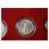 1921 Morgan Silver Dollar & Assorted US Coins in Red Felt Display Frame