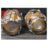 Agate Mosaic Glass Candle Holders - Pair with Metal Border (Amber Brown Tones)