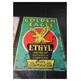 Shell Tin Sign & Golden Eagle Ethyl Tin Sign - Vintage Gas Ads Pair