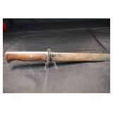 WWII Bayonet Knife with Wooden Grip and Metal Scabbard - Vintage Military Blade