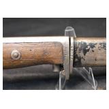 WWII Bayonet Knife with Wooden Grip and Metal Scabbard - Vintage Military Blade