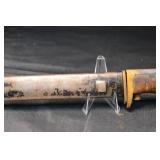 WWII Bayonet Knife with Wooden Grip and Metal Scabbard - Vintage Military Blade